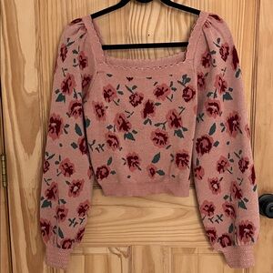 Floral Knit Square Neck Sweater